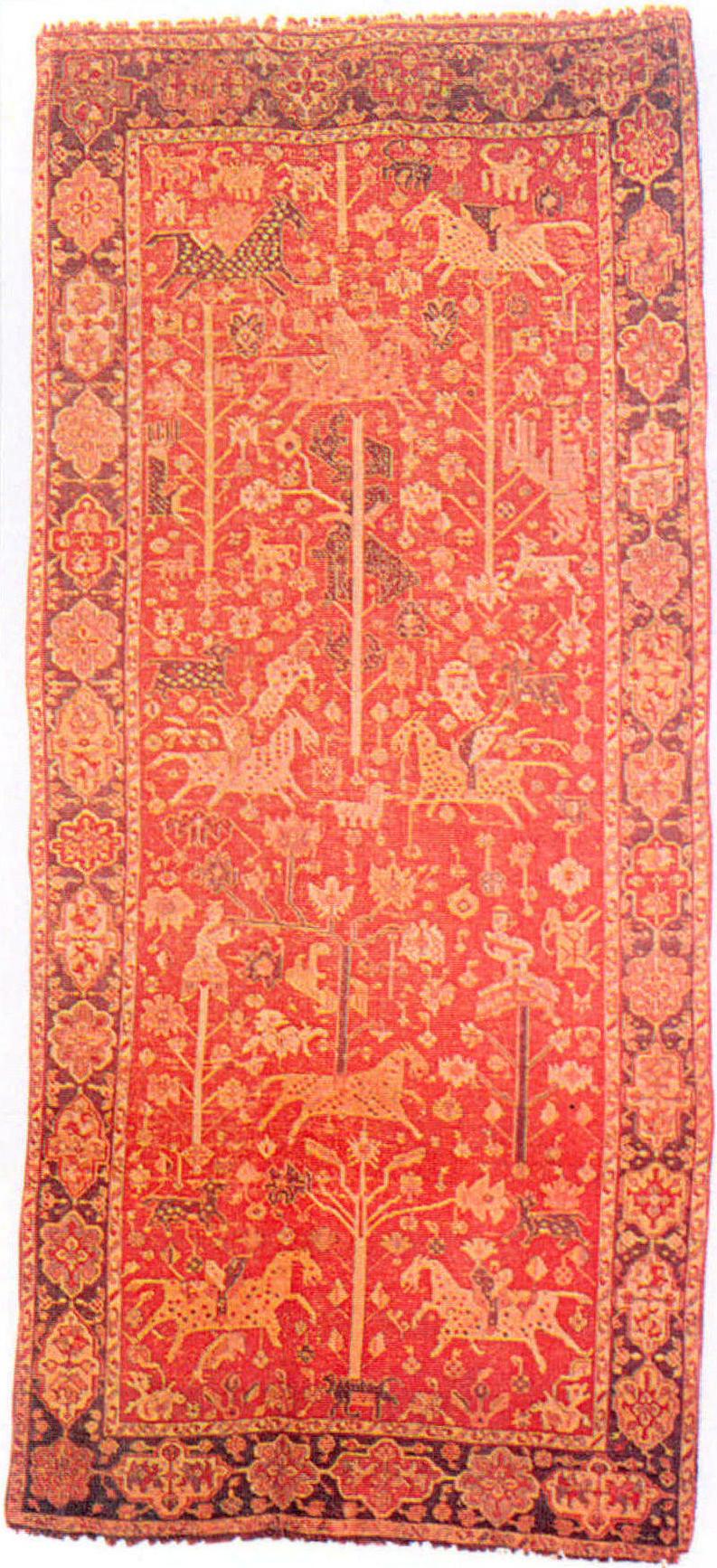 18世纪末高加索珍稀地毯，织有骑马人、动物及花